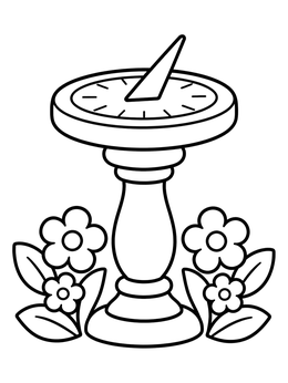 Free printable Antique Garden Sundial With Flowers coloring page