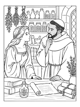 Free printable Juliet And Friar Laurence In The Apothecary coloring page