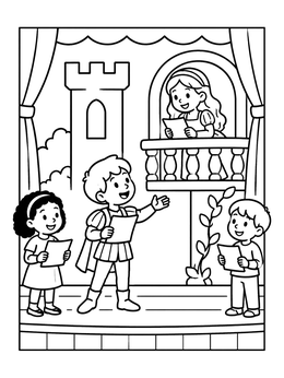 Free printable Kids Rehearsing A School Play coloring page