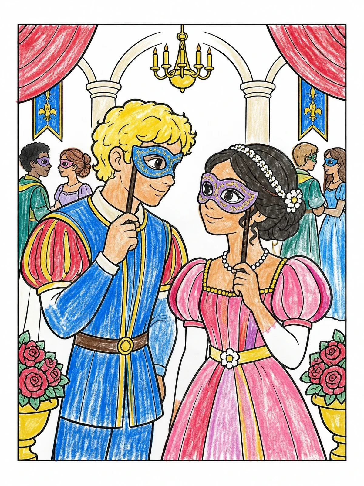 Colored example of the Romeo And Juliet At The Ball coloring page
