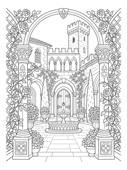 Free printable Romantic Verona Castle Courtyard coloring page
