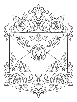 Free printable Sealed Romantic Love Letter With Roses coloring page