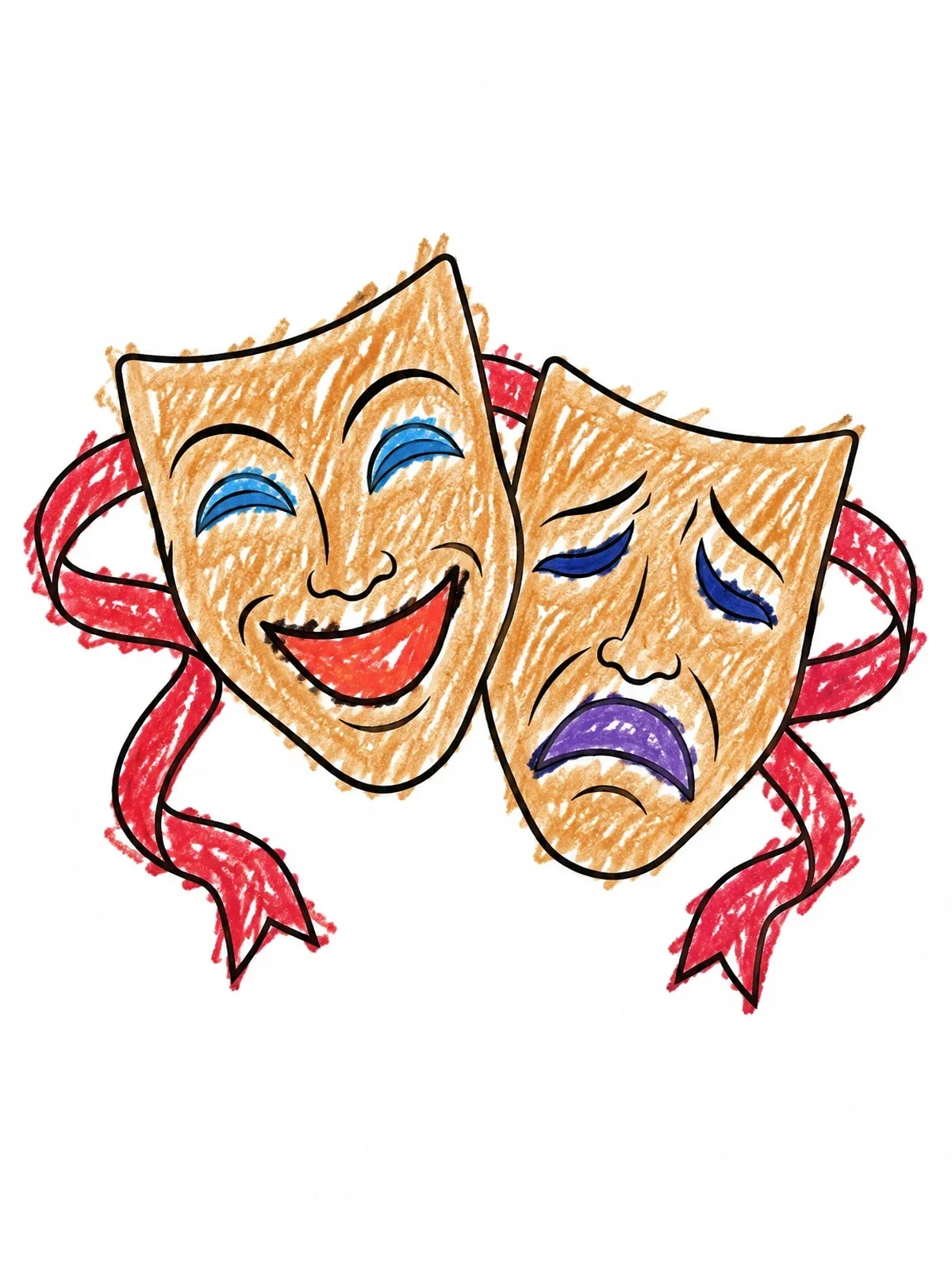 Colored example of the Theater Comedy And Tragedy Masks coloring page