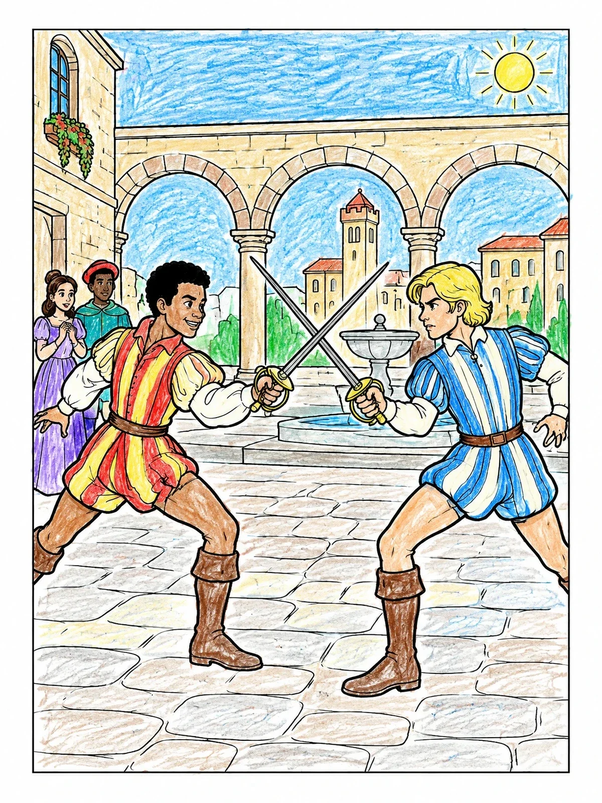 Colored example of the Verona Square Duel In The Sun coloring page