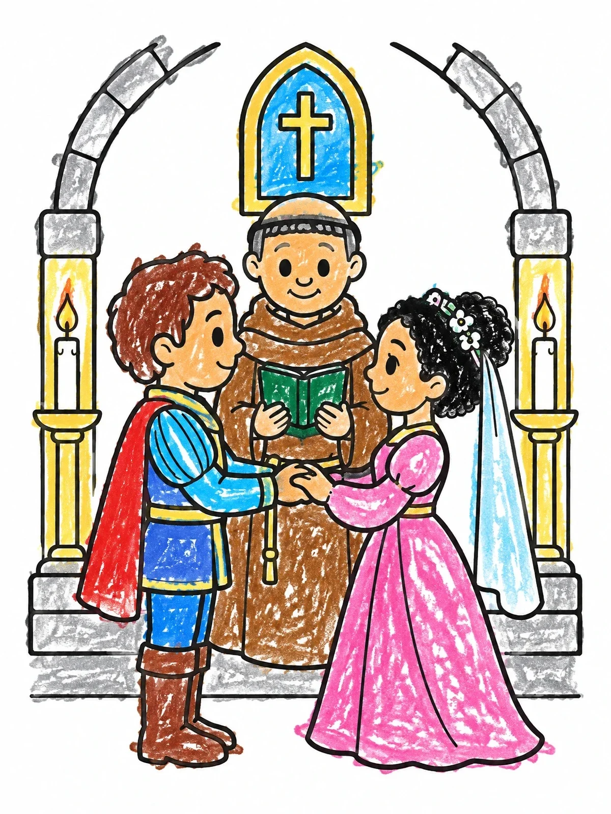 Colored example of the Romeo And Juliet Wedding Chapel coloring page