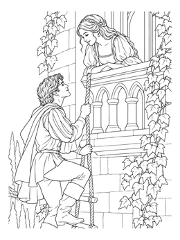 Free printable Romeo Climbing To Juliet On Balcony coloring page