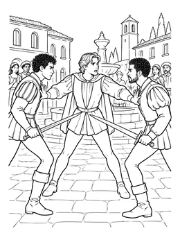 Free printable Romeo Intervening Between Tybalt And Mercutio coloring page