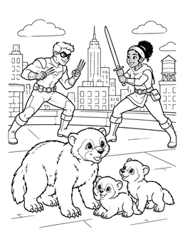 Free printable Rooftop Heroes And Cute Wolverine Family coloring page