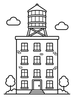 Free printable Rooftop Water Tower On Apartment Building coloring page