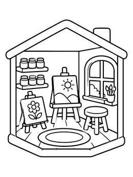 Free printable Cozy Miniature Art Studio coloring page