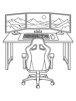 Free printable Gaming Desk With Triple Monitors coloring page