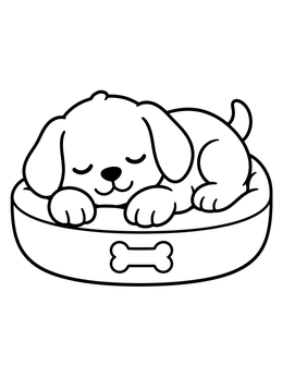 Free printable Sleeping Puppy In Dog Bed coloring page
