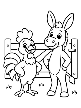 Free printable Rooster And Donkey By The Gate coloring page