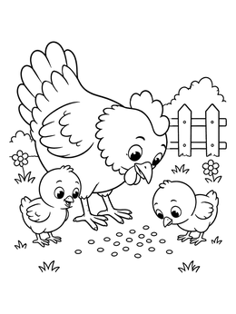 Free printable Hen Feeding Grain To Chicks coloring page