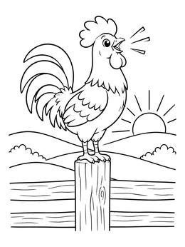 Free printable Rooster Crowing At Sunrise coloring page