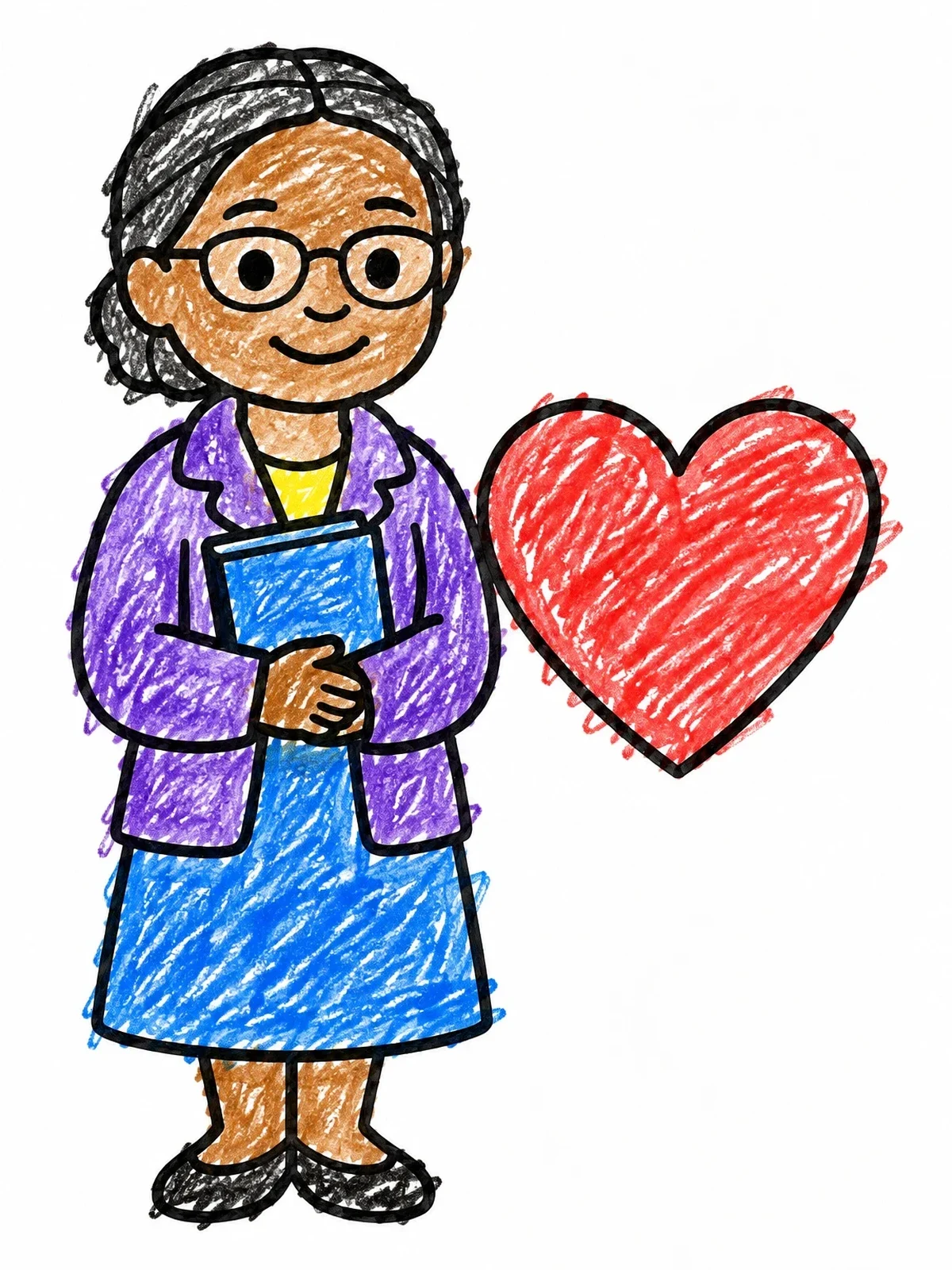 Colored example of the Rosa Parks With Book And Heart coloring page