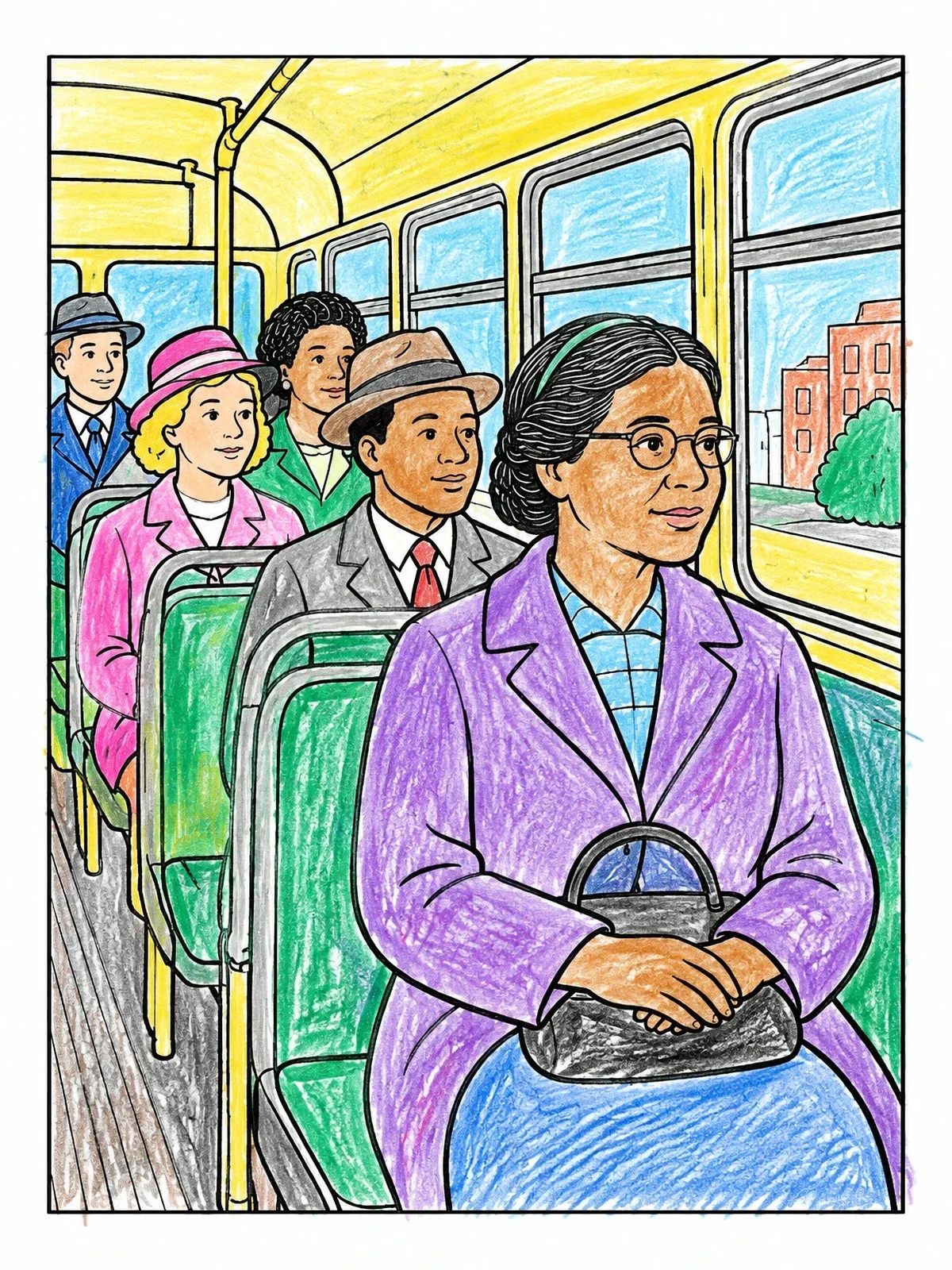Colored example of the Rosa Parks On The City Bus coloring page