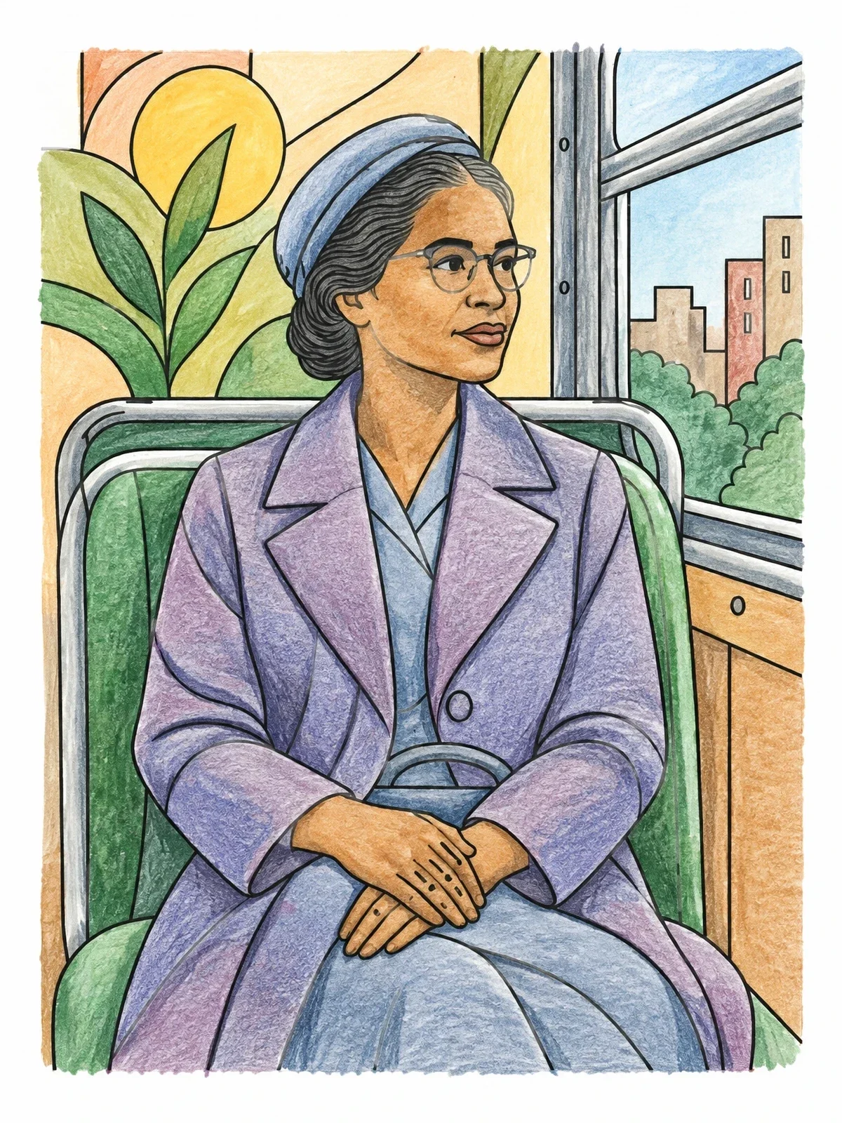 Colored example of the Rosa Parks On The Bus coloring page