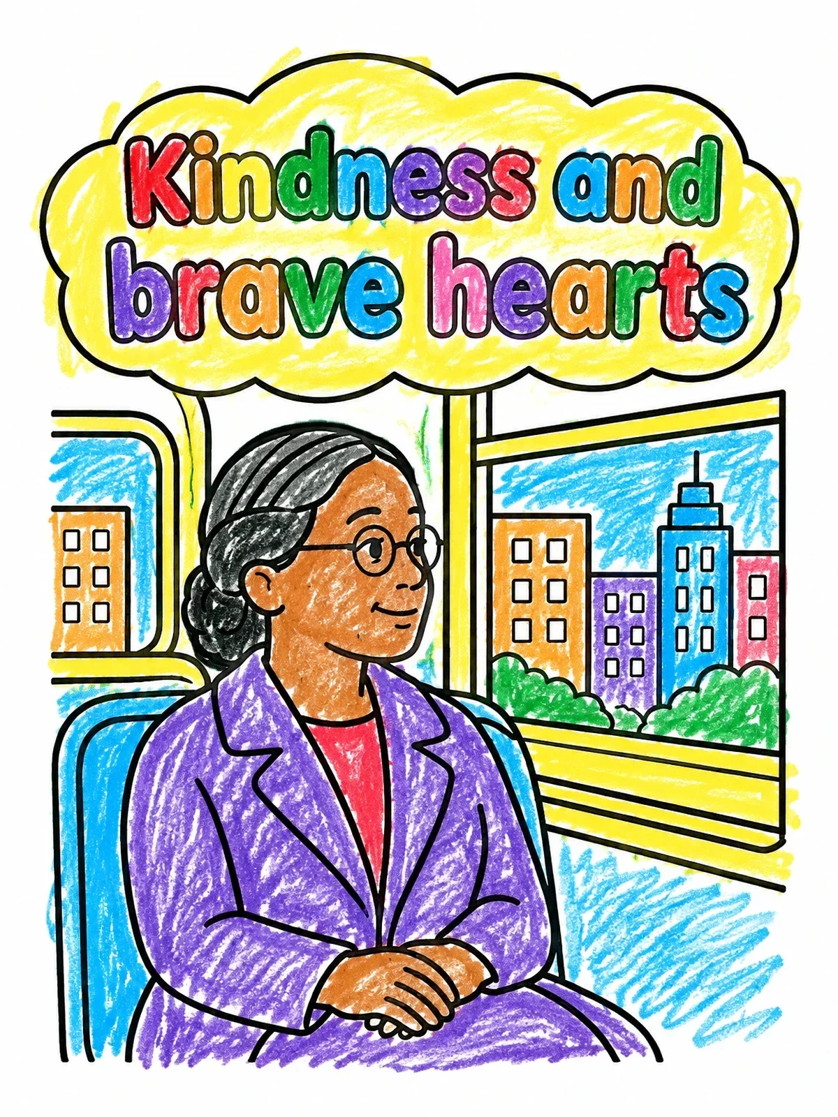 Colored example of the Rosa Parks On The Bus coloring page