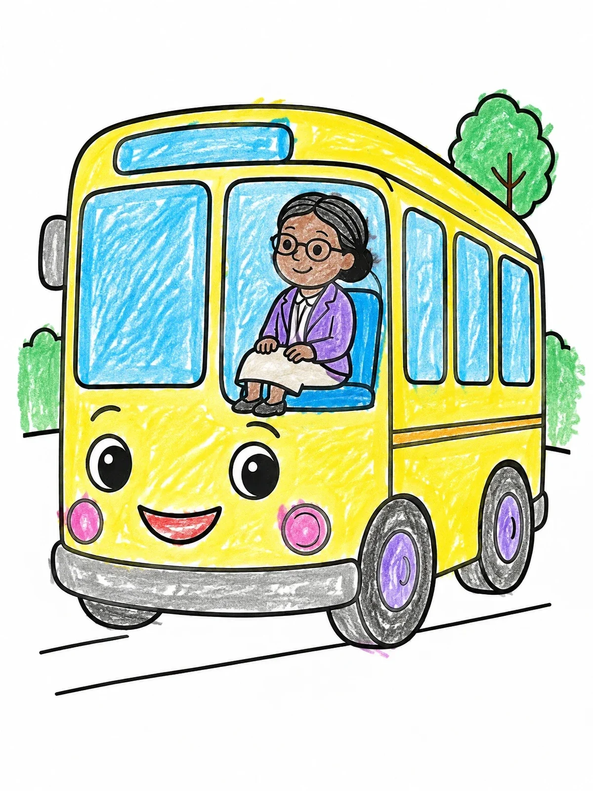 Colored example of the Rosa Parks On A Cheerful Bus coloring page
