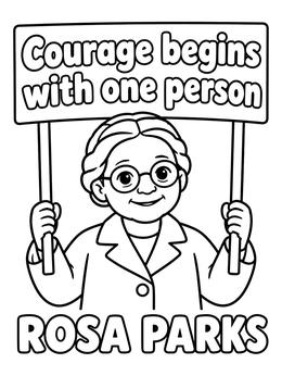 Free printable Rosa Parks Holding Courage Sign coloring page