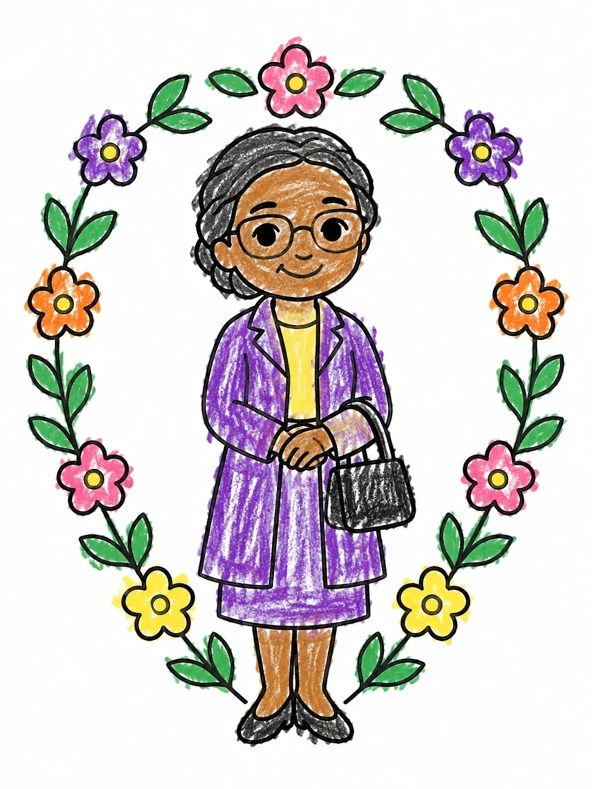 Colored example of the Rosa Parks With Floral Frame coloring page