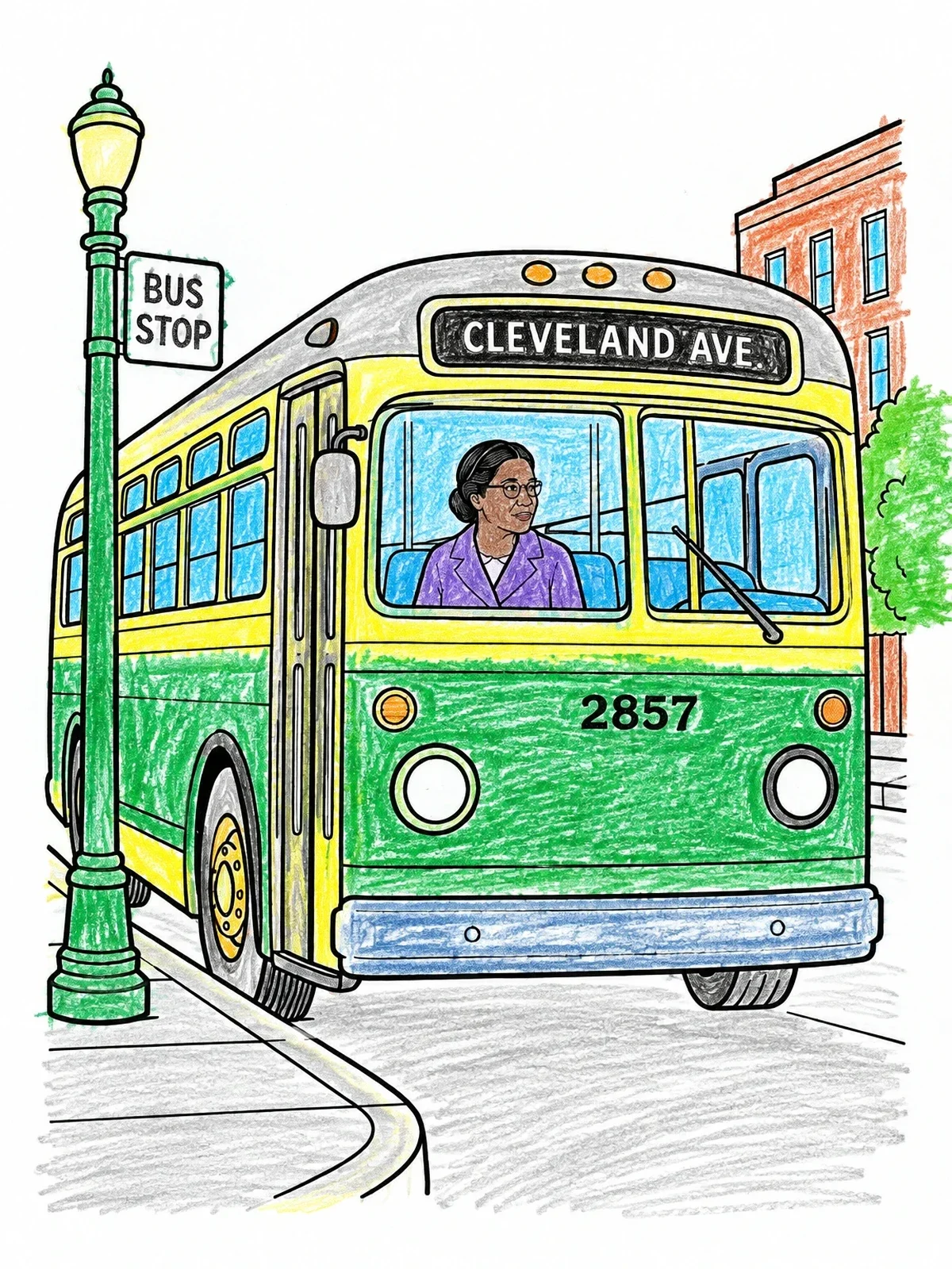 Colored example of the Rosa Parks On Montgomery Bus coloring page