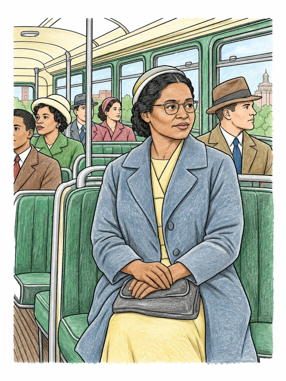 Colored example of the Rosa Parks On Montgomery Bus coloring page