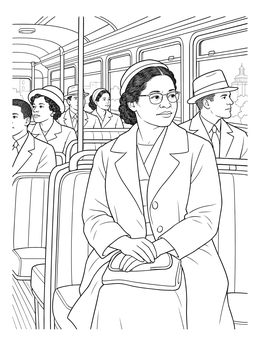 Historic scene of civil rights leader in this detailed rosa parks coloring page.