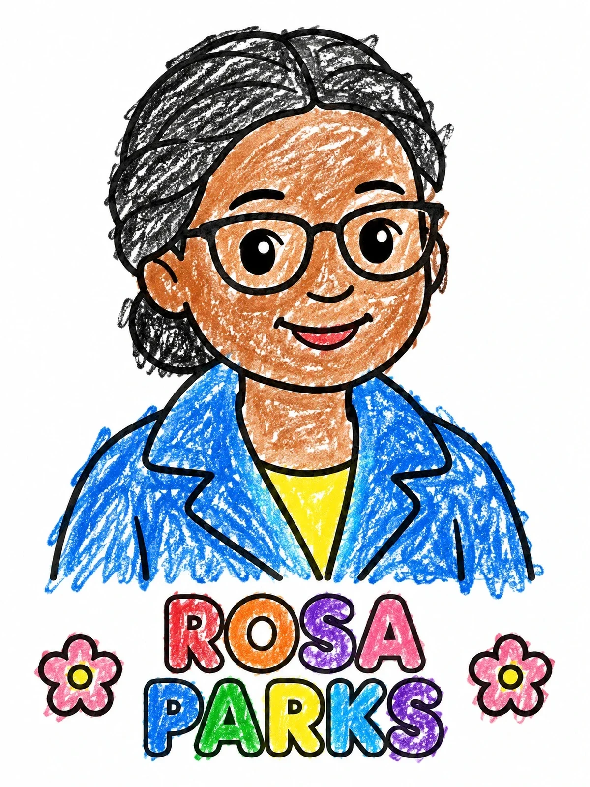 Colored example of the Rosa Parks Portrait With Name coloring page