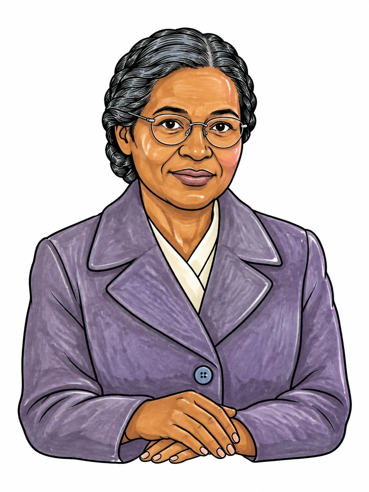 Colored example of the Rosa Parks Portrait Line Art coloring page