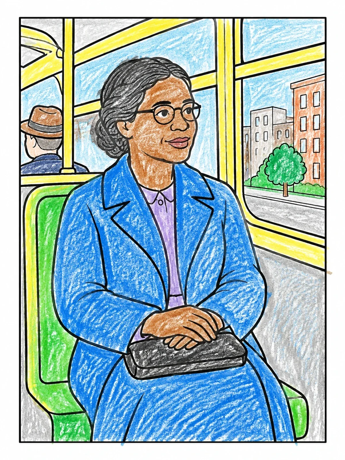 Colored example of the Rosa Parks On The Bus coloring page