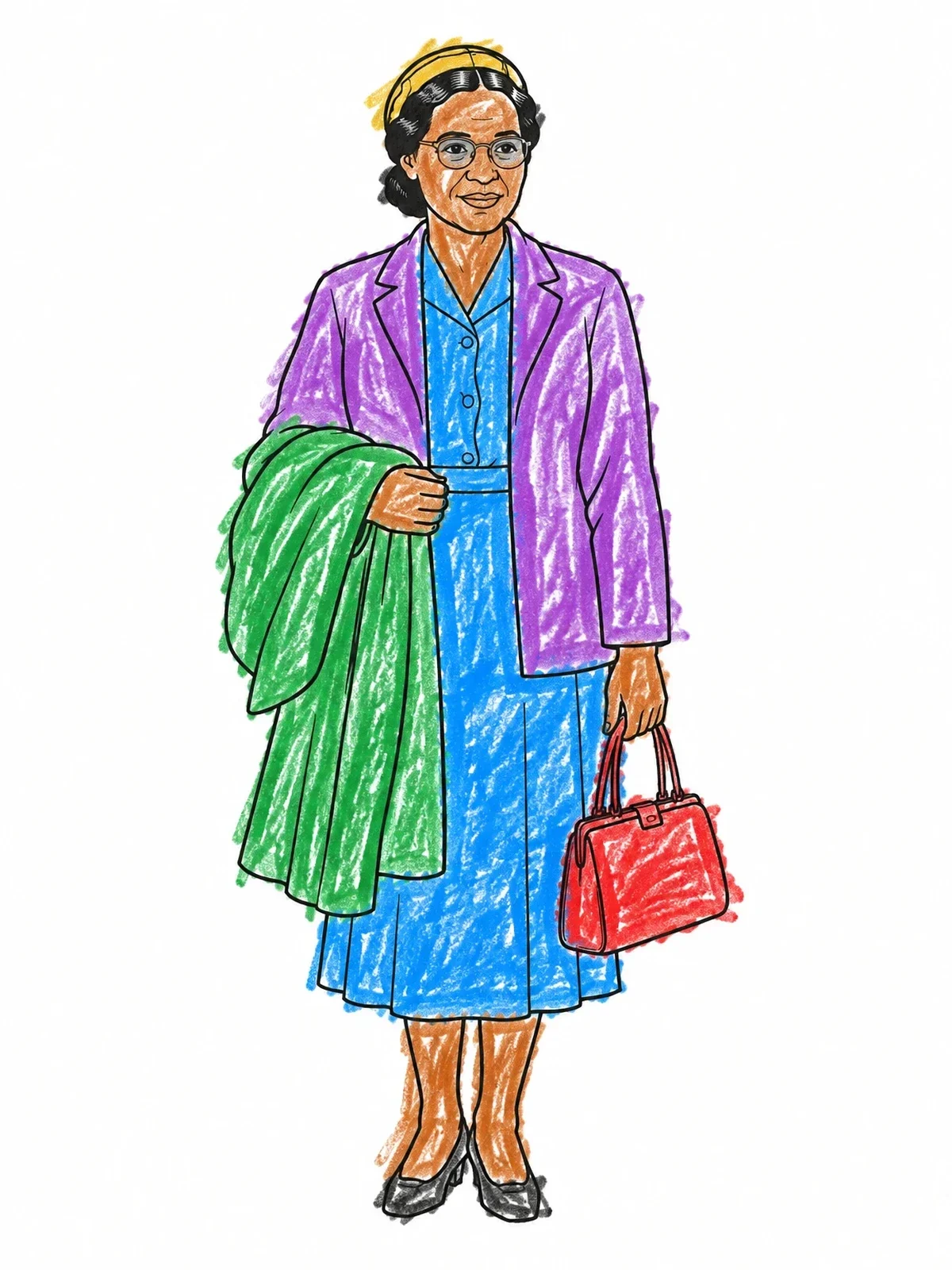Colored example of the Rosa Parks Standing Portrait coloring page