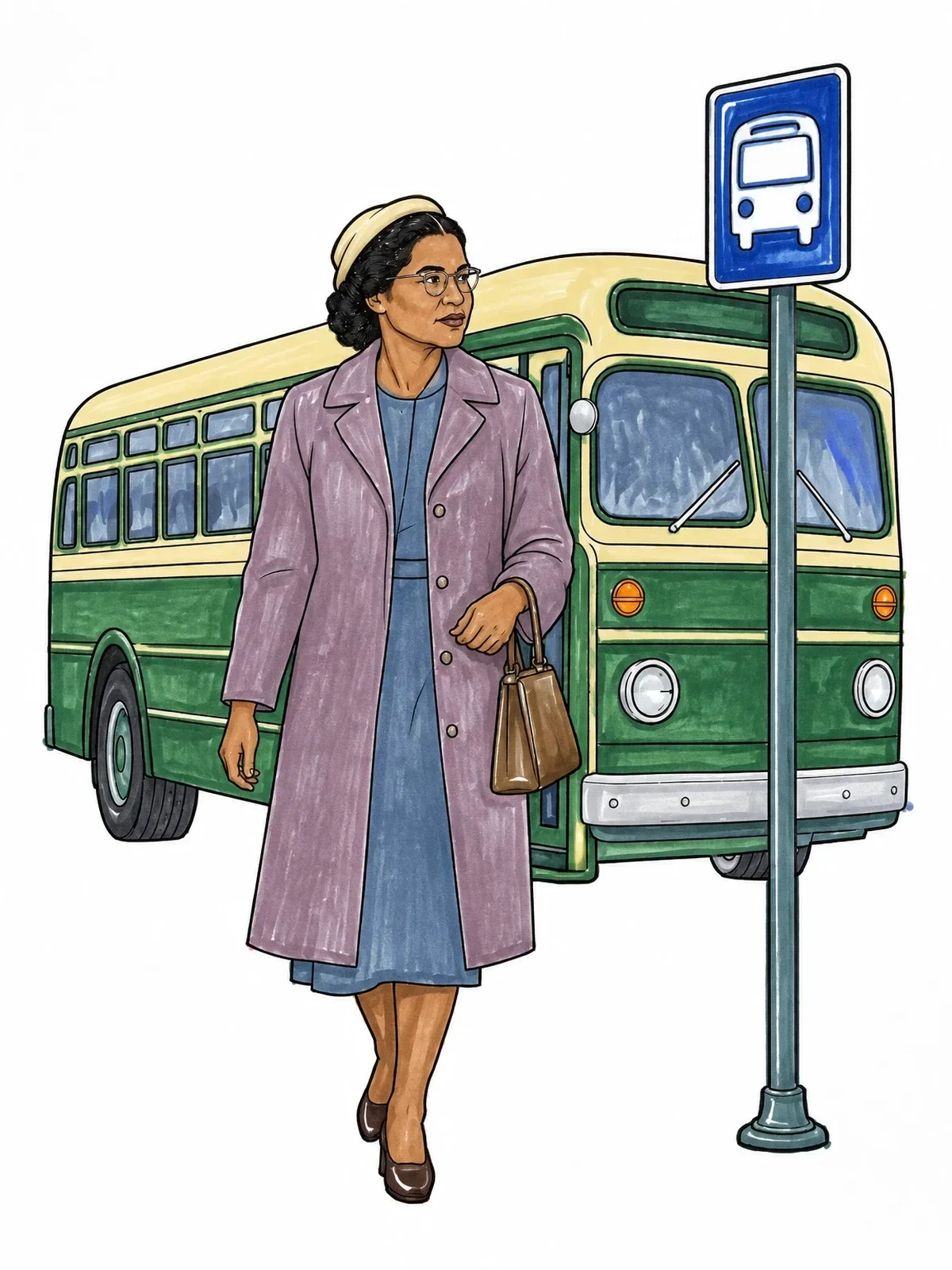 Colored example of the Rosa Parks At The Bus Stop coloring page