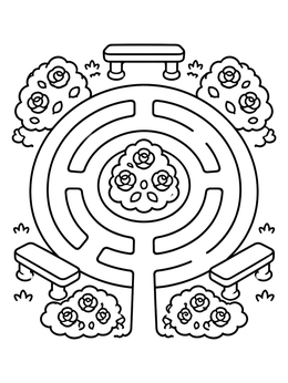 Free printable Rose Garden Circular Labyrinth coloring page