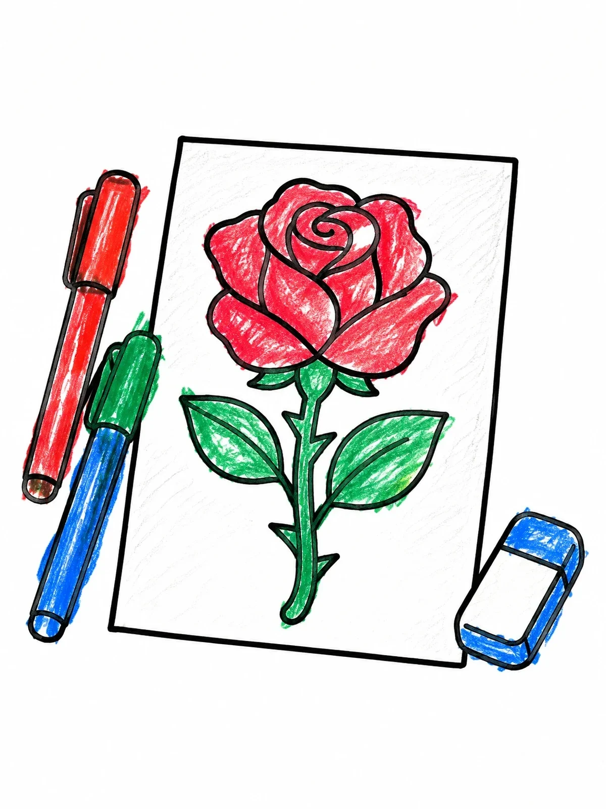 Colored example of the Rose Drawing With Pens And Eraser coloring page