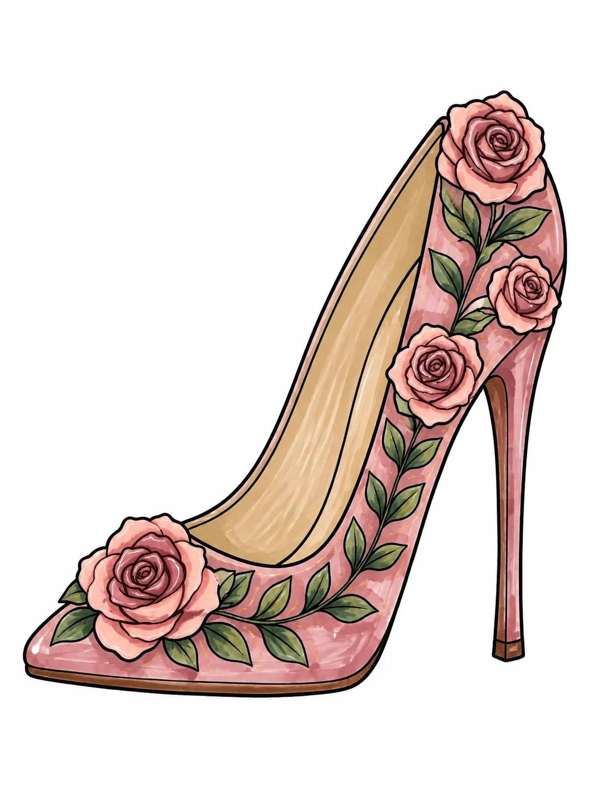 Colored example of the Rose Vine High Heel Stiletto coloring page