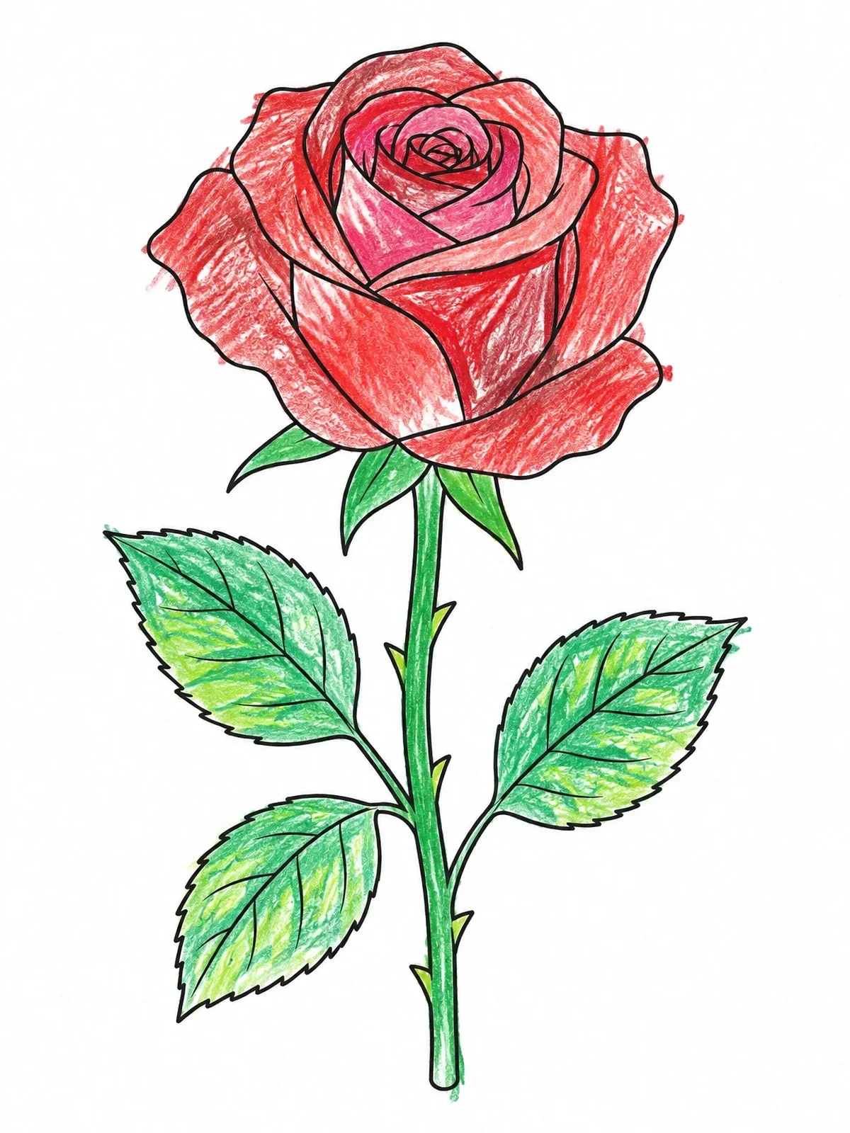 Colored example of the Blooming Rose On Stem coloring page
