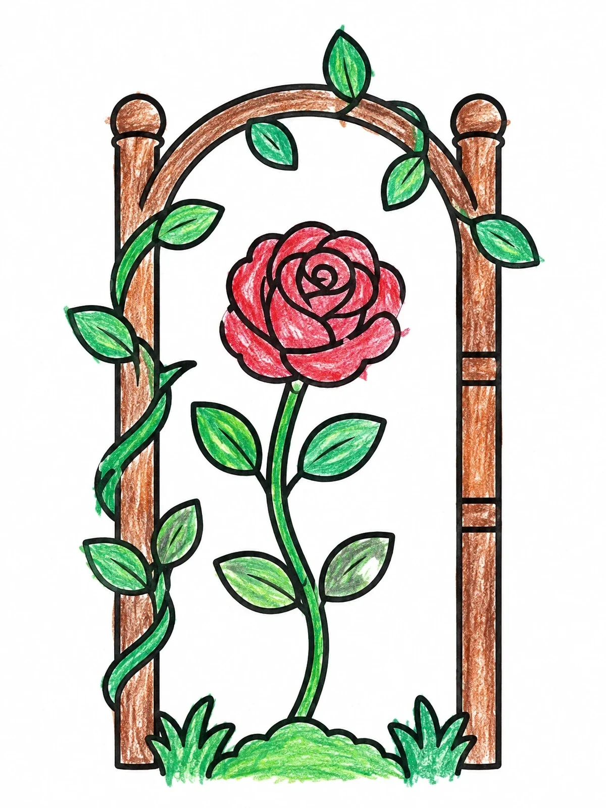 Colored example of the Garden Rose On Wooden Trellis coloring page