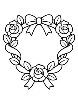 Free printable Heart Shaped Rose Flower Wreath coloring page
