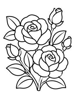 Free printable Rose Blossoms And Buds Bouquet coloring page