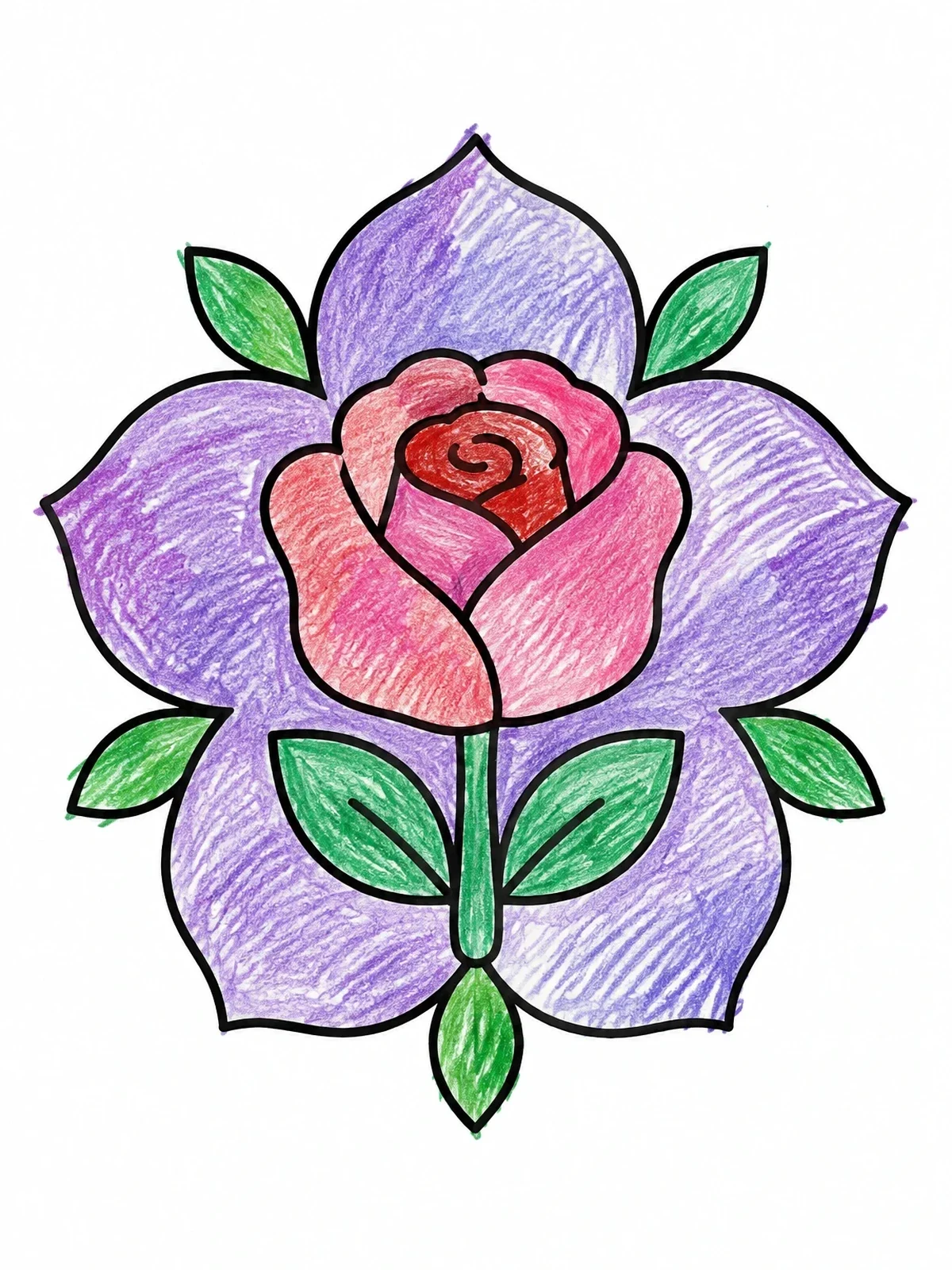 Colored example of the Simple Rose Blossom Mandala coloring page