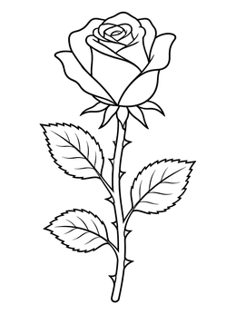 Free printable Single Blooming Rose On Stem coloring page