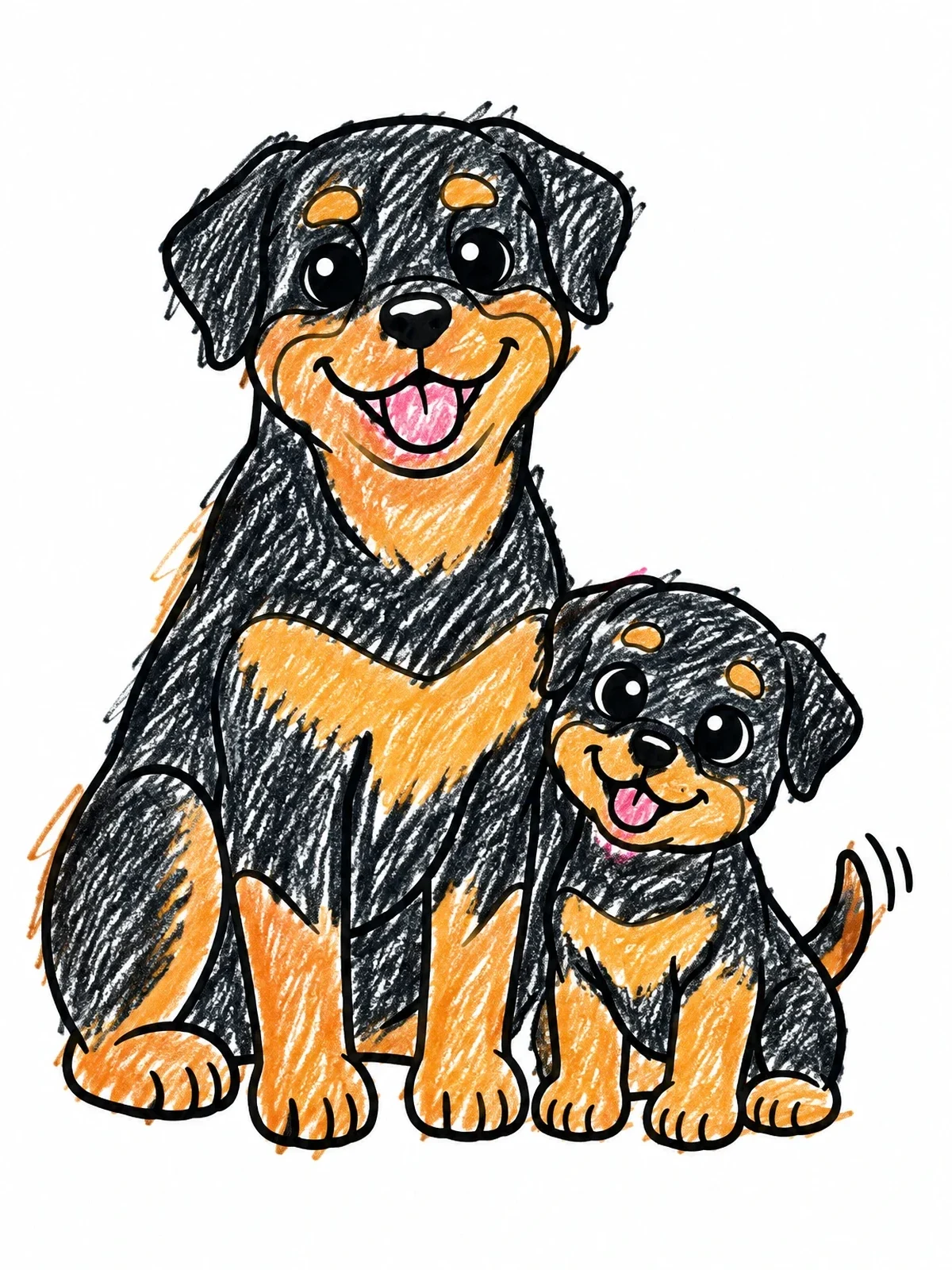 Colored example of the Rottweiler Dog And Cute Puppy coloring page