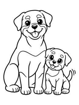 Free printable Rottweiler Dog And Cute Puppy coloring page