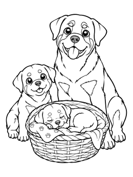 Free printable Rottweiler Family With Sleeping Puppy coloring page