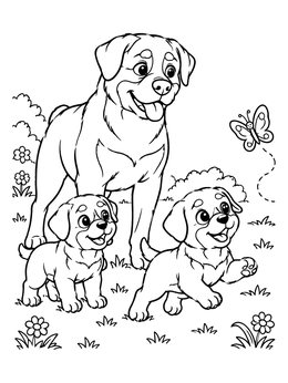 Free printable Rottweiler Mother With Playful Puppies coloring page