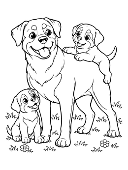 Free printable Rottweiler Mother With Playful Puppies coloring page