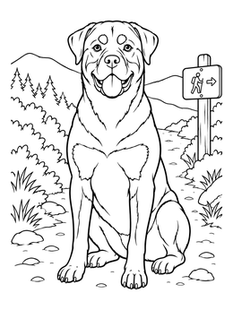 Free printable Rottweiler On A Mountain Trail coloring page
