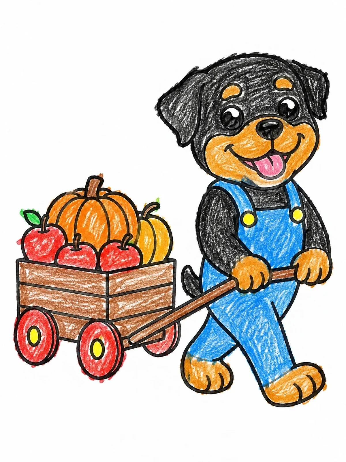 Colored example of the Cute Rottweiler Pulling Autumn Harvest Cart coloring page
